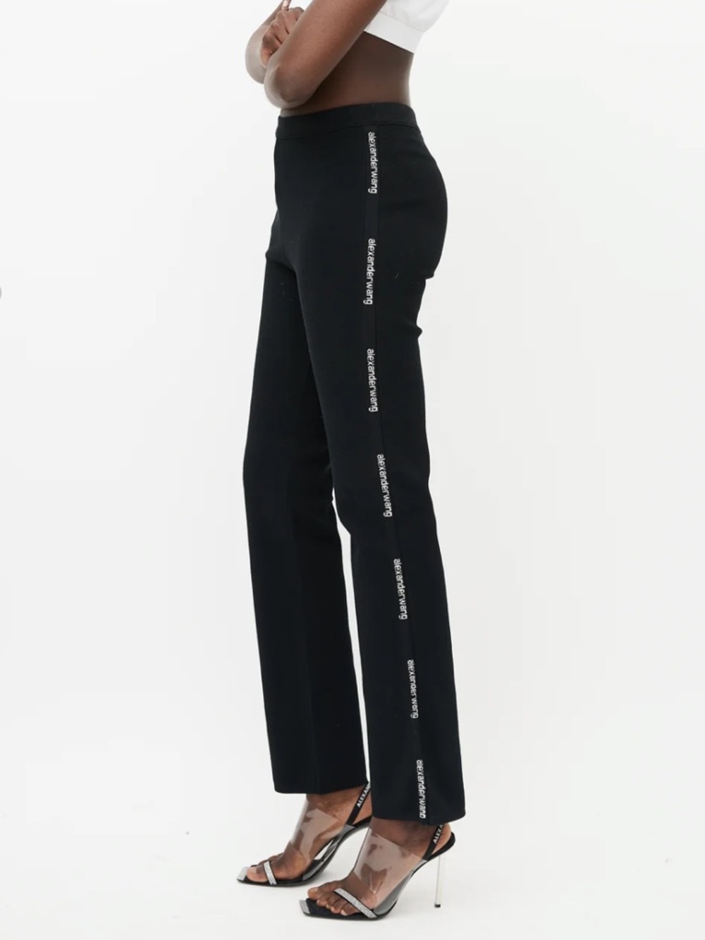 Alexander Wang T Black & White Logo side stripe Trouser stretchy straight pants